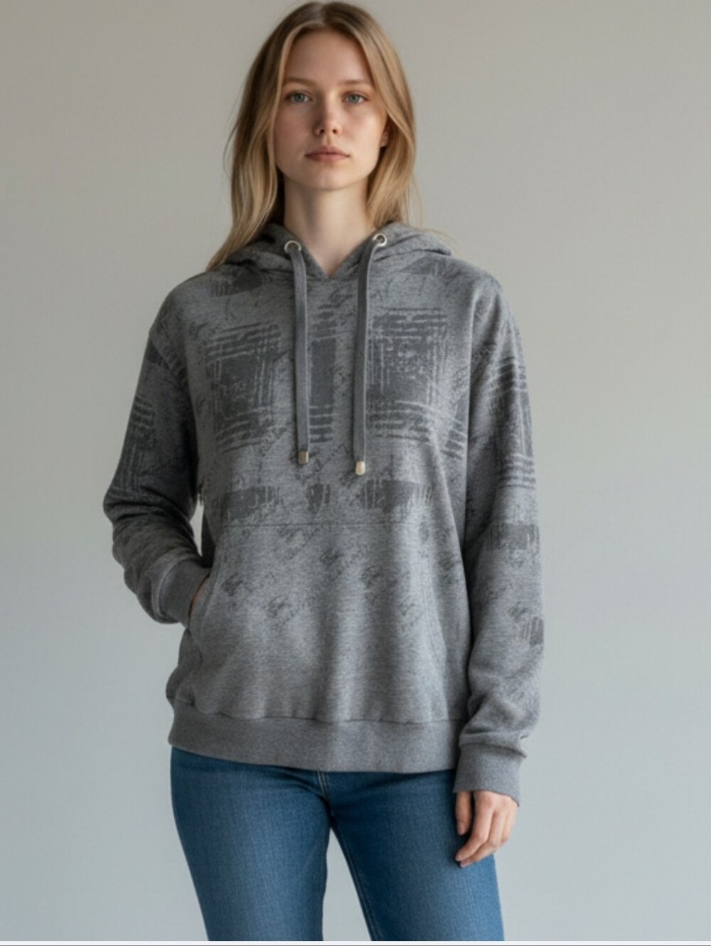 Burberry Gray Hooded Pullover with Abstract Pattern size XL